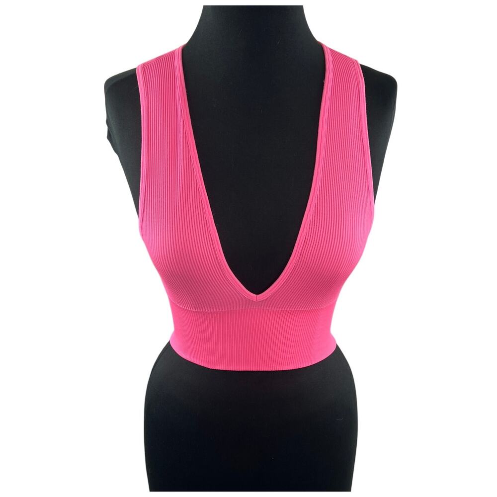 Urban Outfitters Out From Under Pink Crop Tank Top Sculpt Knit Plunge Small S